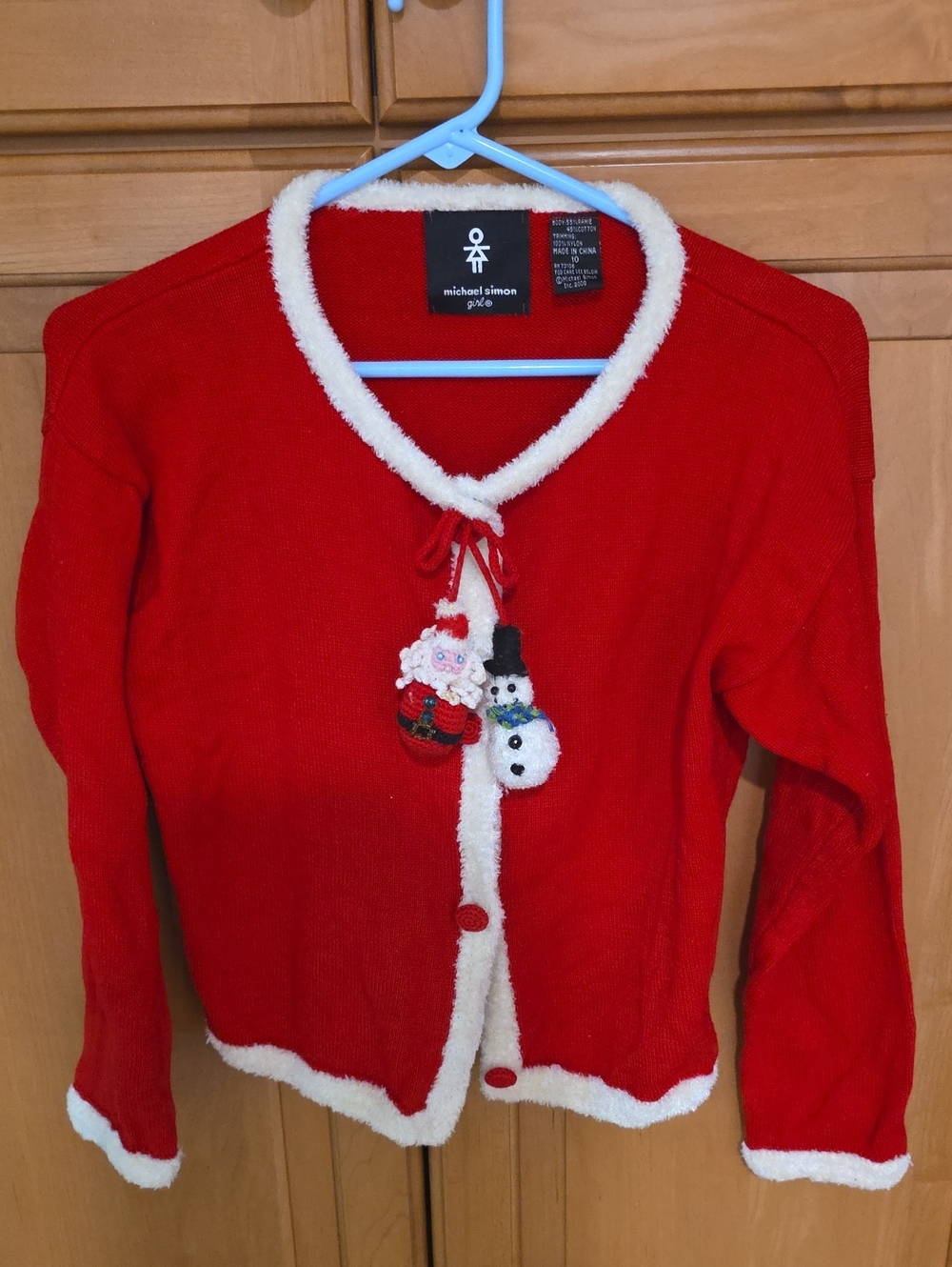 Michael Simon Girl Adorable Red Christmas Snowman & Santa Sweater-Size 10